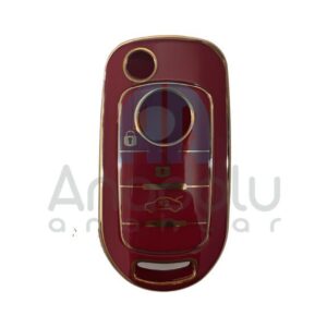 Fiat Egea Flip TPU Nano Silicone Remote Cover 3 Buttons Claret Red Color