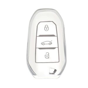 Peugeot Citroen TPU Nano Silicone Remote Cover 3 Button White-Silver Color