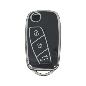 Fiat Fiorino TPU Nano Silicone Flip Key Remote Cover 3 Button Black-Silver Color