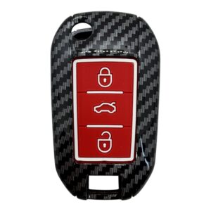 3410KARBON RED | Peugeot - Citroen Flip 3 Button Carbon Fiber Cover Key Red