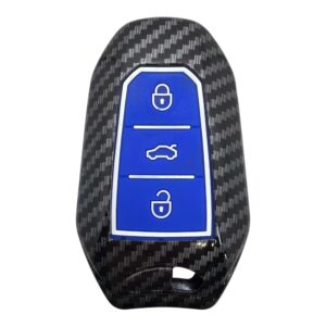 3412KARBON BLUE | Peugeot - Citroen Smart 3 Button Carbon Fiber Cover Key Blue