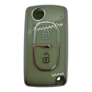 3413-YS | Peugeot Flip Nano Silicone Case 2 Button Green-Silver
