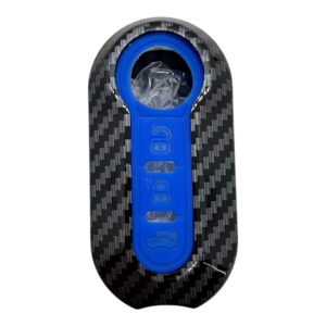 3810KARBON BLUE | Fiat Flip 3 Button Carbon Fiber Cover Key Blue